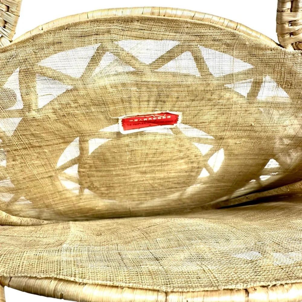 Vintage Hand-Woven Straw Raffia Handbag Natural Geo Sun Beach Bag‎ Boho Coastal